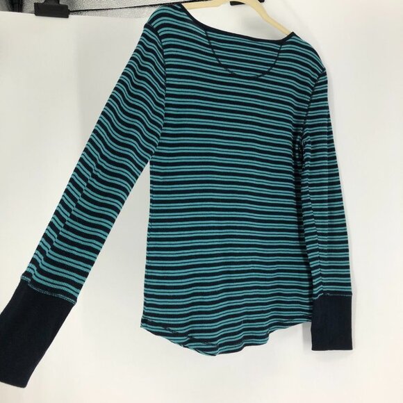 Eddie  Bauer navy and teal blue striped button shoulder sailor king sleeve M - Picture 2 of 12